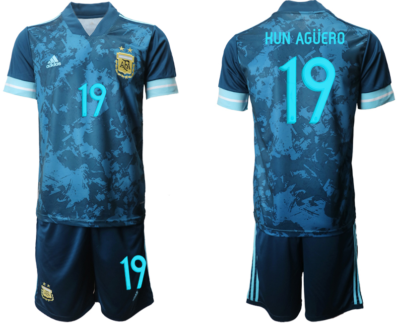 Men 2021 National Argentina away #19 blue soccer jerseys